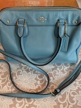 Coach Pebbled Leather Satchel in Bluejay with Gold Hardware